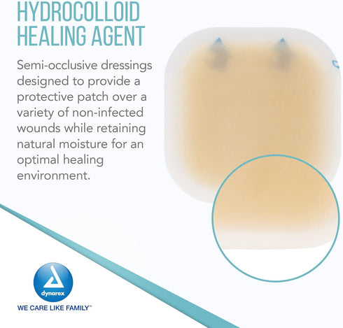 Dynarex DynaDerm Hydrocolloid Dressing, Sterile Moist Bandages Used for All Kinds of Wound, 2" x 2", Thin and Latex-Free, Pack of 20...