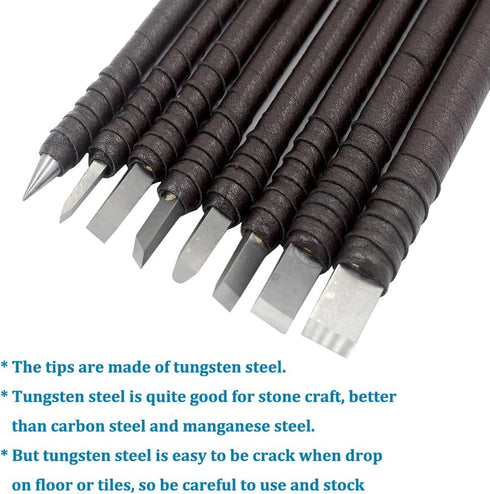 8pcs Tungsten Steel Soft Limestone and SlateStone Alabaster Carving Kit Engraving Carve Cutting Blade Chisel Tool Set for Stone Seal Graver...
