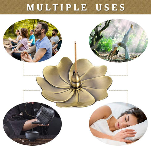 Sakura Flower Incense Holder, 5PCS Bronze Incense Burner Holder with Silk Pouch, Bowl-Shape, Lotus Multihole, Cone Shape and Gourd-Shape Ash Catch...