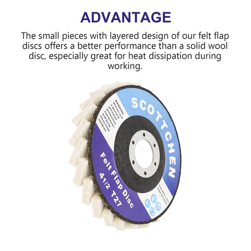 SCOTTCHEN Felt Flap Disc Abrasives 4-1/2" x 7/8" Arbor Buffing Polishing Wheel for Angle Grinder - 5 Pack...