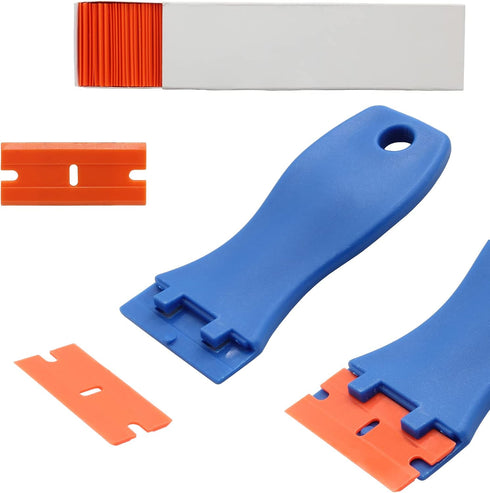 5pcs Plastic Razor Blade Scraper, Plastic Sticker Remover Scraper with 100pcs Plastic Razor Blades, Paint Spatula Scraper Cleaner Tool for Sticker...