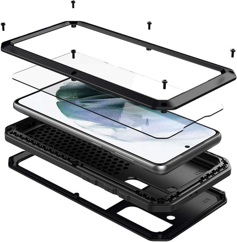 Marrkey for Galaxy S21 Case,Full Body Protective Cover Heavy Duty Shockproof Tough Armour Aluminum Alloy Metal Case with Silicone Built-in Screen ...