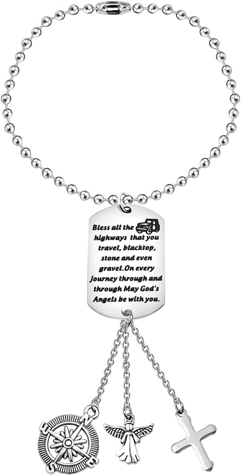 FUSTMW Guardian Angel Rearview Mirror Charm Drive Safe Gifts Car Ornament Hanging New Drivers Gifts May Your Guardian Angel Ride with You (silver)...
