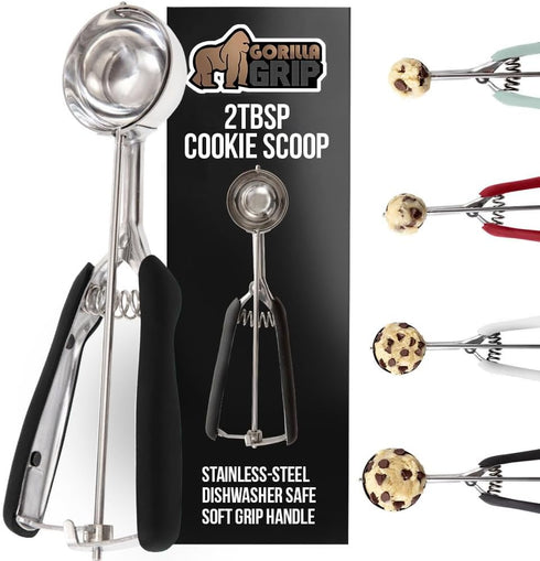 GORILLA GRIP Stainless Steel Cookie Scoop for Baking, 2 TBSP, Multipurpose Melon Baller, Meatball Spring Scoops, Perfect Portion Sizes, Easy Food ...