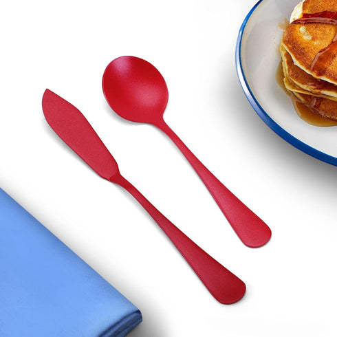 Serving Utensils Set, Red 5-Piece Hostess Set, Stainless Steel Silverware Flatware Cutlery Serving Set, Dishwasher Safe...