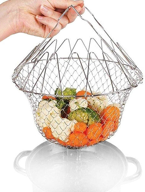 304 Stainless Steel Foldable Steam Rinse Strain Fry Basket Strainer Net Kitchen Cooking Tool for Fried Food or Fruits...