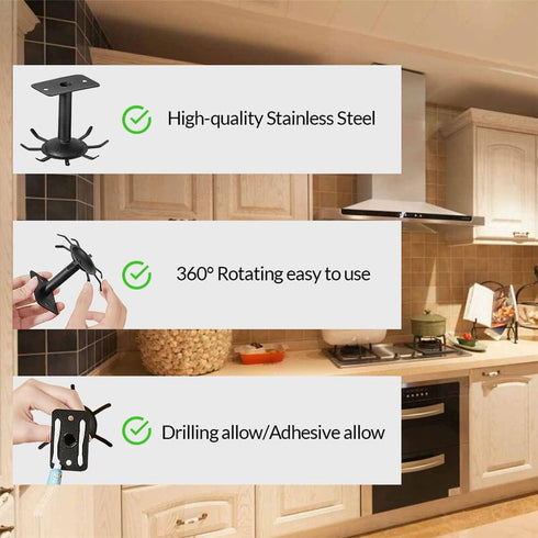 Aosome 2 Pcs Utensil Under Cabinet Holder 360° Rotating Stainless Steel Kitchen Utensil Holder Hangers 8-Hooks...