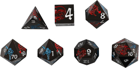 Metal Polyhedral DND Dice Set with Metal Box 7 Pieces Sward and Dragon D&D Dice for Dungeons and Dragons Role Playing Table Game (Grey and Red)...
