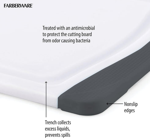 Farberware Nonslip Poly Cutting Board, 8x10-Inch, Gray and White...