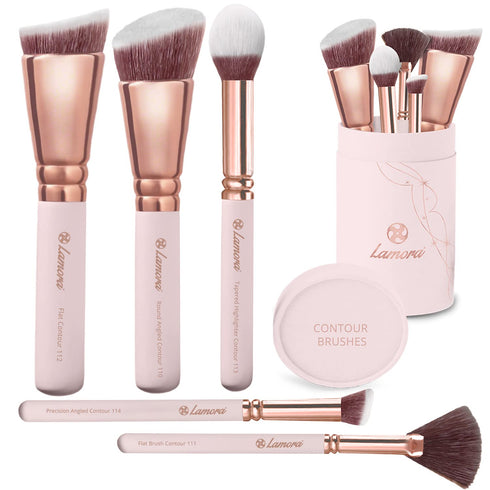Pro Face Contour Brush Set - Synthetic Contouring Sculpting and Highlighting Kit - Cream Blush Powder Flat Nose Cheek Round Small Angled Fan Taper...