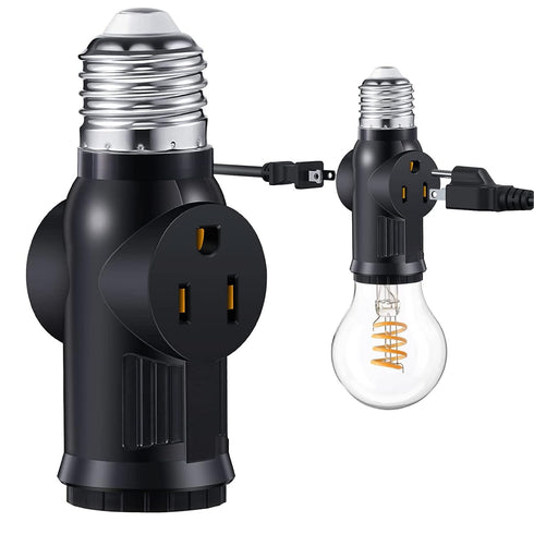 Lamp/Light Bulb Adapter, Black, E26/E27 to 2/3 Prong Plug Splitter for Indoor/Outdoor Use...