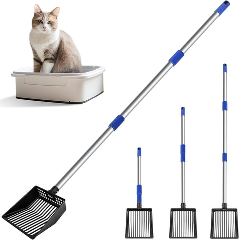JAMIEWIN Extendable Cat Litter Scoop, Long Handle Litter Sifting Shovel, No Bending Back Detachable Cat Litter Sifter Non-Stick Heavy Duty Metal P...