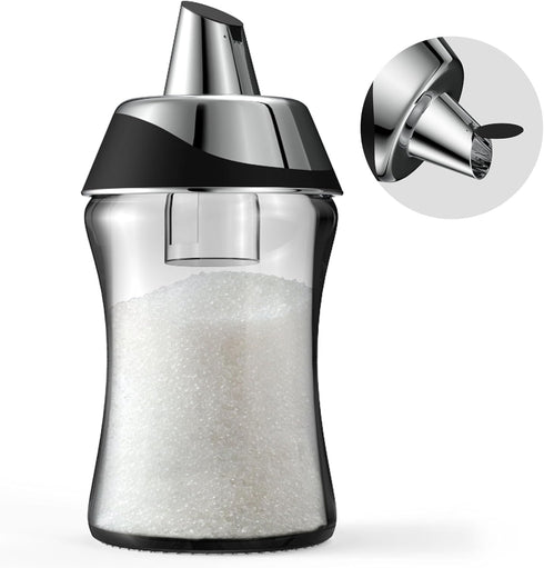 Sugar Salt and Spice Storage Shaker, Glass Body with Silver Plastic Lid, Multi-Purpose Container with Easy Pour Spout...