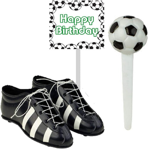 Soccer Foot Ball Birthday Party Cake Decoration Topper Mini Soccers Shoes Cleats Soccer Pick and Banner...