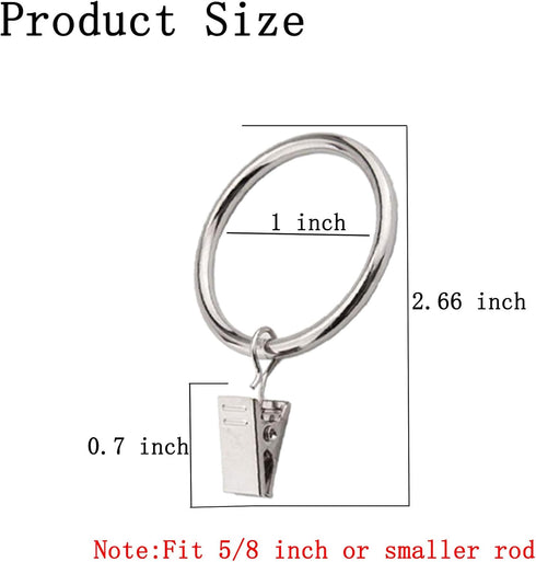 16 Pack Curtain Rings with Clips, Window Clip Rings Curtain Hooks Hangers Clip Rings for Hanging Drapery Drapes Bows, Mini 1 Inch Diameter, Fits u...