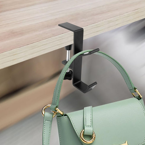 Desk Mount Bag Holder Hook Clamp-On Backpack Hanger Portable Desk Mount Headphones Holder Reduce Desk Clutter for Table Desk, Under Counter (Black...