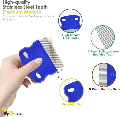 4 Pack Flea Lice Comb, Stainless Steel Dog Cat Grooming Combs with Rounded Teeth, Double Sided Professional Pet Tear Stain Remover, Dematting Tool...
