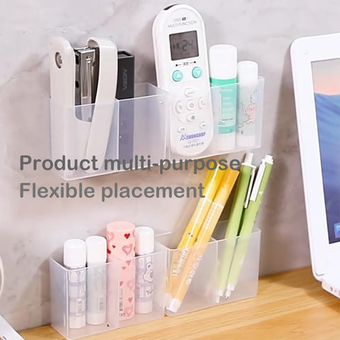 4PCS medium Wall Mount Storage Box, 4 Compartment Transparent Plastic Makeup Brush Lipstick Holder Self-Adhesive Pen Holder Makeup...