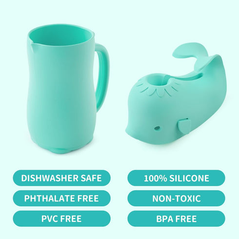 Bathtub Faucet Cover + Rinse Cup Set, Bath Tub Spout Cover for Baby Kids, Baby Wash Rinser Cup Shampoo Bath Rinser Cup, Turquoise Bath Gift Set...