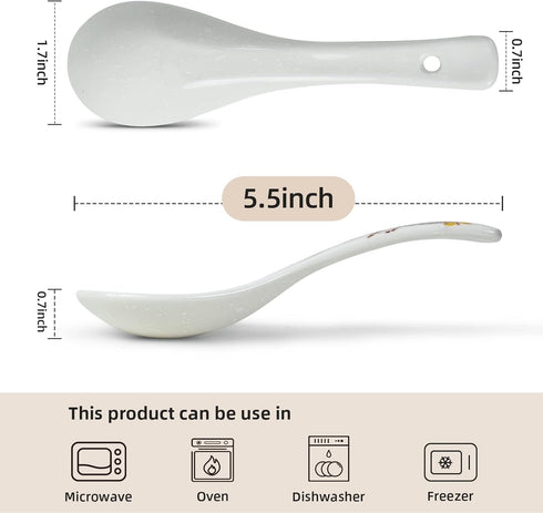 6 Pieces Japanese Retro Ceramics Soup Spoons Japanese Style Rice Spoon Flatware Asian Chinese Serving Spoons Appetizers Tableware Meal Partner for...