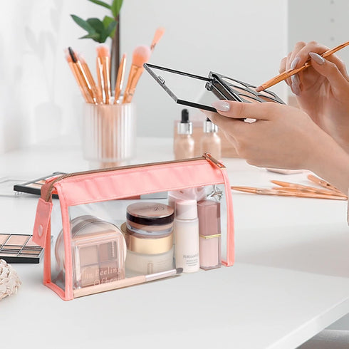 PACKISM Clear Makeup Bag - Large Opening Clear Pouches with Zipper, Help Organize Travel Toiletries Neatly, TSA Approved Toiletry Bag for Easily P...