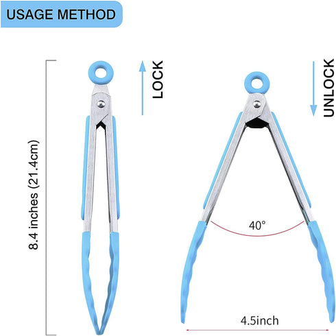 MSY BIGSUNNY Kitchen Food Tongs - 7" Mini Silicone Serving Tongs - Set of 3 (Blue)...