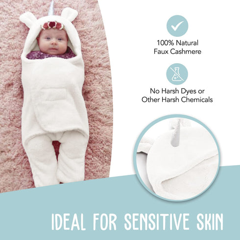 BlueMello Baby Swaddle Blanket | Ultra-Soft Plush Unicorn Essential for Infants 0-6 Months | Swaddling Wrap White | Ideal Newborn Registry and Tod...