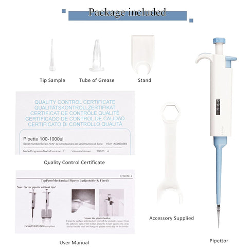 Single Channel Pipettor, Micro Pipette, Lab Micropipette High Accurate& Easy Adjustable Pipettor (1000-5000ul)...