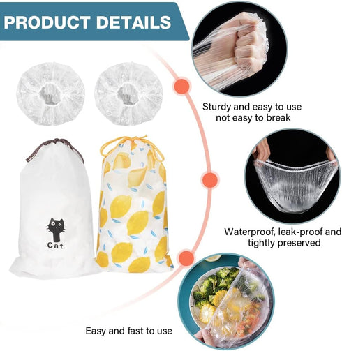 200PCS Plastic Bowl Covers Reusable, Elastic Food Storage Cover Stretch Plastic Wrap for Food, Bowl Covers for Bread Proofing, Food Cover for Fami...