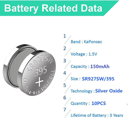 10pcs SR927SW LR926 LR57 AG7 395 1.5V Silver Oxide Watch Battery...
