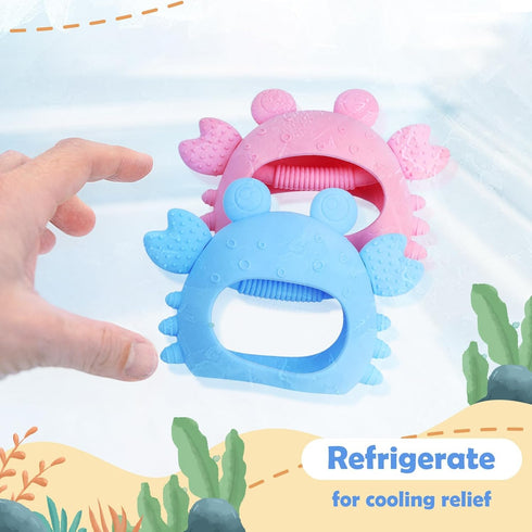 Anboor 2 Pack Baby Teething Toys,Silicone Teethers for Babies 0-6 Months Anti Dropping Hand Teether,Infant Baby Chew Toys for Teething Relief,Idea...