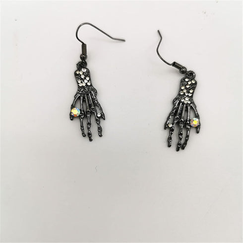 Halloween Gothic Skeleton Hand Guillotine Skull Dangle Drop Earring Rhinestone Bead Claw Palm Choker Collar Necklace for Women Punk Rock Cosplay H...