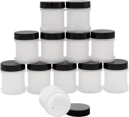 Cornucopia Mini Plastic Spice Jars w/Sifters (12-Pack, Black); 2 Tablespoon Capacity (1 Fluid Ounce) Spice Bottles for Travel, Glitter, Gifts, Fav...