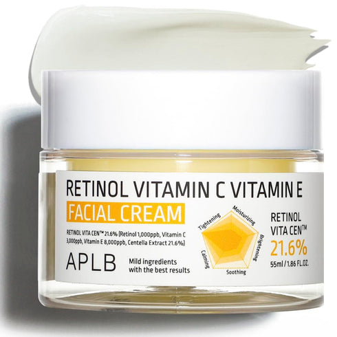 APLB Retinol Vitamin C Vitamin E Facial Cream | RETINOL VITA CEN™ 21.6% 1.86 FL.OZ/Korean Skincare, Deep hydration, Retinol, Revitalize for gentle...