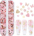 12 Grids Gold Pink Nail Glitter Sequins 3D Cherry Blossoms Butterfly Nail Glitter Flakes Rabbit Love Heart Nail Sequins Supplies Sparky Cute Nail ...
