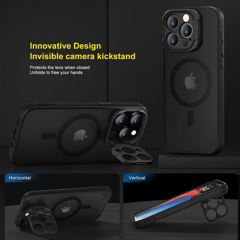 memumi Case for iPhone 15 Pro Max Magnetic with Holder Stand, Matte Coating with Smooth Touch Military Grade Protection Case Compatible with Mag-S...
