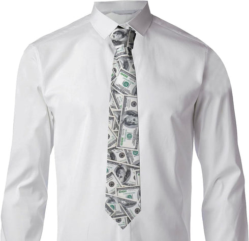 American Money Mens Tie Money Us 100 Hundred Dollar Bill Necktie,Fun Print Woven Slim Neck Ties for Men...
