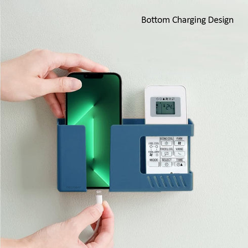 D3 Wall Mount Phone Holder, Punch-Free Wall-Mounted Mobile Phones Charging to Stand, Sticky Remote Control Storage Box Bedside Lazy Mobile Phone R...