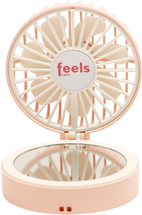 Compact Mini Fan Mirror Handheld Portable USB Rechargeable Adjustable Speed Fan for Eyelash Extensions Makeup Travel (Powder Pink)...
