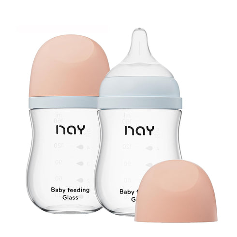 Natural Glass Baby Bottle Wide Neck, Newborn Anti-Colic Baby Bottle, Clear, 5.4oz(Pack of 2), Includes 2Pcs Slow Flow Nipple(S), 1 Months+...