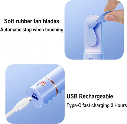 Portable Handheld Fan, Mini Fan USB Rechargeable, 3 Speed Personal Small Pocket Fan, Battery Operated Fan with Power Bank, Travel Hand Fan for Gir...