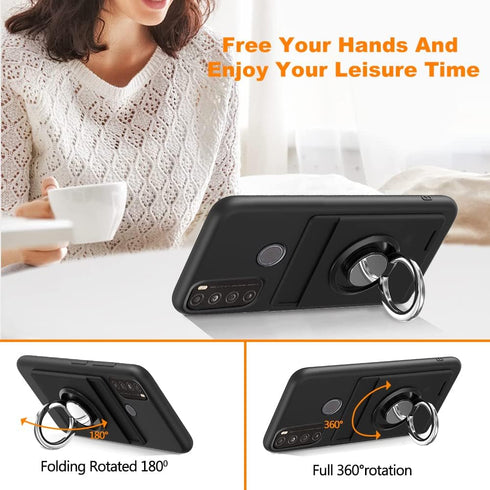 for TCL 30 XL T701DL Phone Case with Tempered Glass Screen Protector, Card Holder with Ring stand case for TCL 30 XL T701DL Cover - Black...