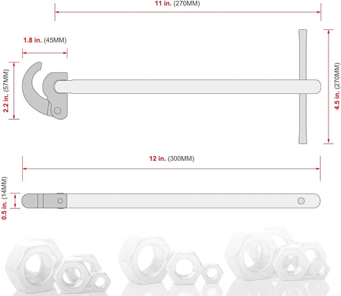 HAUTMEC 11-Inch Pro Basin Wrench Sink Faucet Wrench for Tight Spaces with Adjustable 3/8'' to 1-1/4'' Capacity Plumber Wrench for Faucet Hex Nuts ...