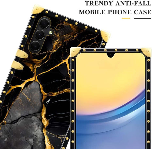DAIZAG Case Compatible with for Samsung Galaxy A15,Black Gold Natural Marble Pattern Phone Case for Girl Women Golden Square Soft Shockproof Cover...