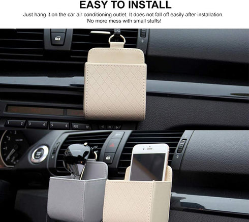 RED SHIELD Car Auto Air Vent Leather Tidy Storage Hanging Bag Case Organizer for Keys, Coin, Cell Phone & Glasses. Universal Vehicle Small Bucket ...