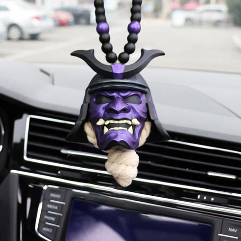 Hannya Japanese Oni Samurai Helmet Car Rearview Mirror Charm Fashion Pendant Car Decoration Car Ornament Accessories Hanging Charm...