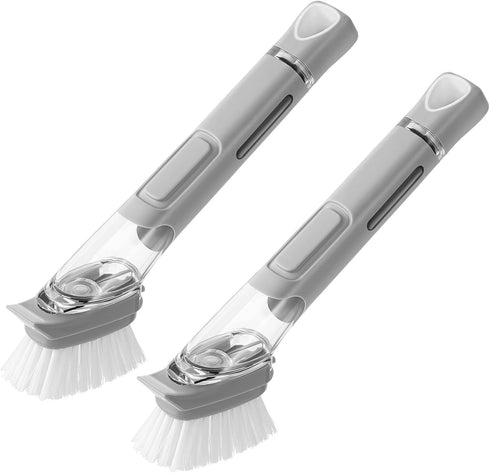 SUBEKYU Dish Brushes with Soap Dispenser, Kitchen Dish Scrubber Brushes with Handle, Dishwashing Cleaning Scrubbers for Dishes/Pans/Pots, Grey 2Pa...