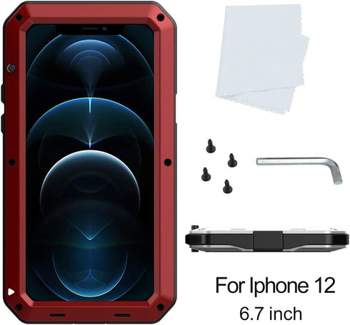 Marrkey for iPhone 12 Pro Max Case, 360 Full Body Protective Cover Heavy Duty Shockproof Tough Armour Aluminum Metal Case with Silicone Built-in S...