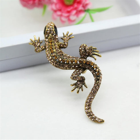 Crystal Rhinestone Gecko Lizard Reptile Animal Pin Brooch...