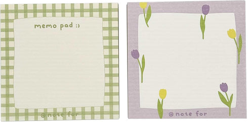 Sticky Notes 200 Sheets 3 x 3 Inch 2 Memo Pad, 2 Patterns Self-Stick Pastel Pads, Tulip and Green Plaid Aesthetic Adhesive Notepads, Easy to Post ...